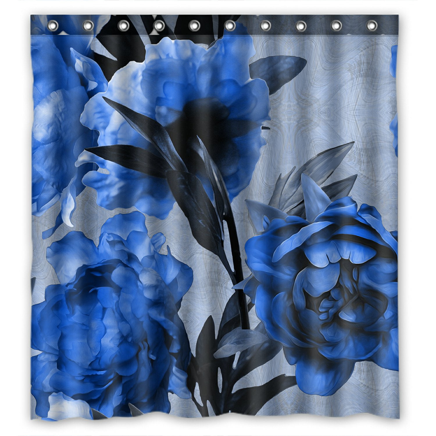 PHFZK Roses Shower Curtain, Vintage Floral Blue Polyester Fabric