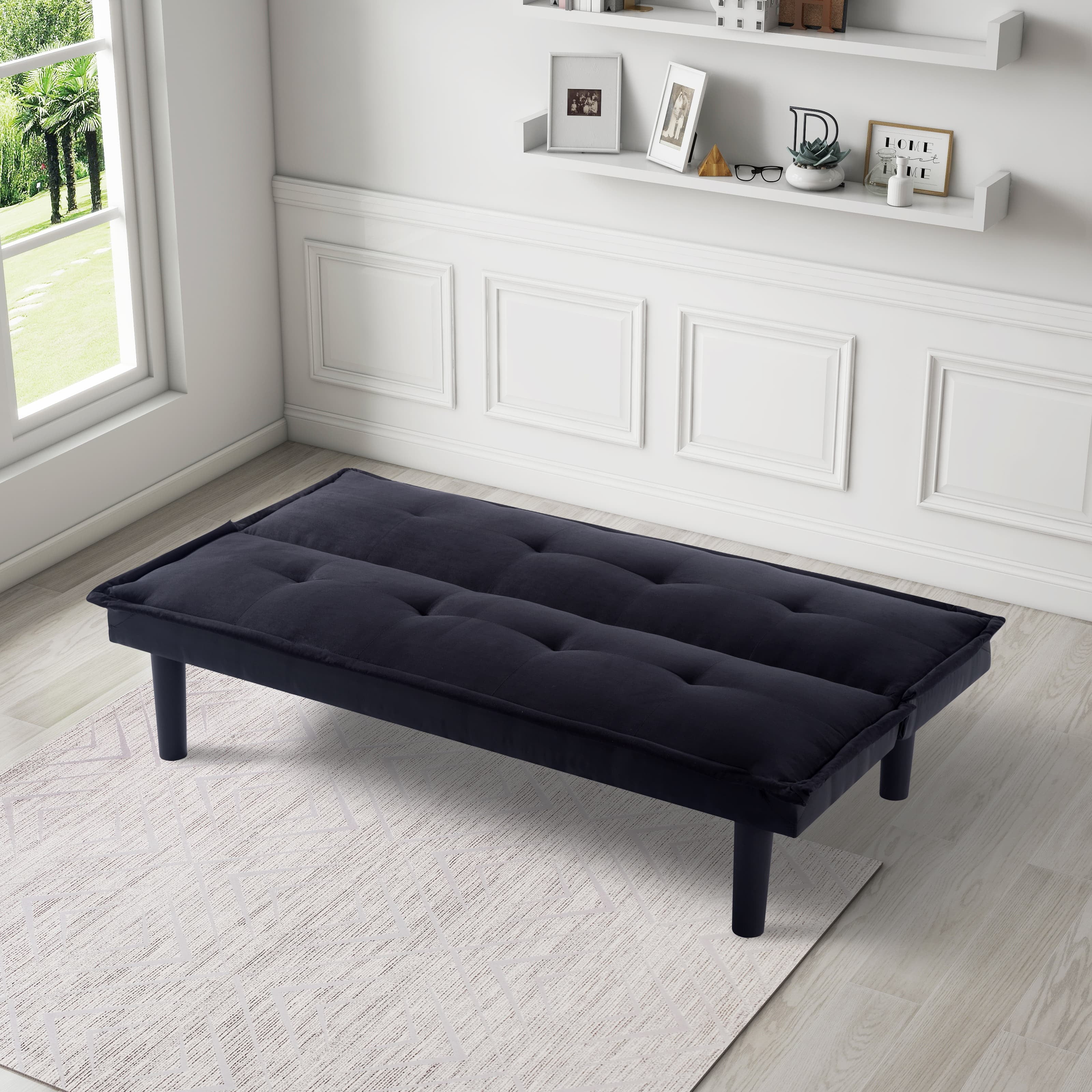 BSHTI Black Modern Futon Sofa bed,Faux Suede Convertible Futon Sleeper Sofa Couch for Livingroom(Black)
