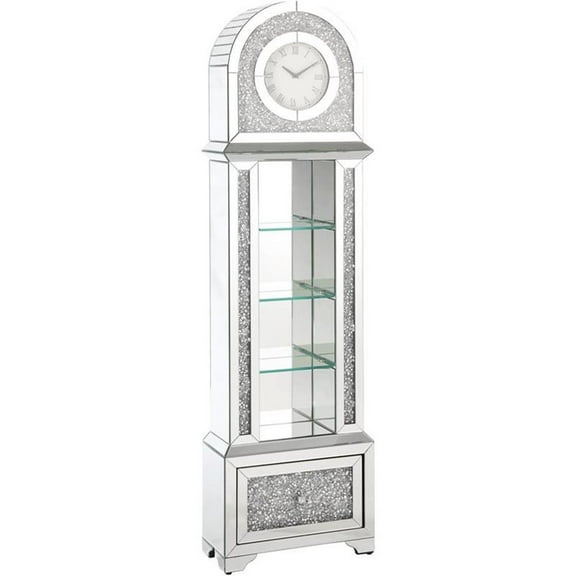 Pemberly Row Contemporary Grandfather Clock in Mirrored & Faux Diamonds