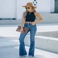 thumbnail image 5 of LYMAYTER S-XL Women Flare Jeans Fashion Mid Waisted Jeans Tummy Control Button Fly Denim Pants Trousers, 5 of 6