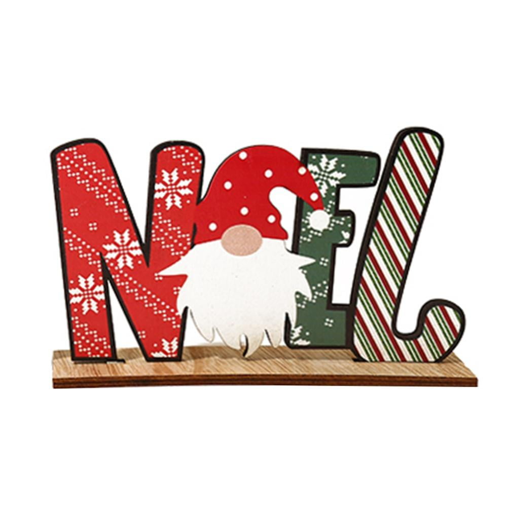 1 PC Christmas Table Decorations Signs, Wooden Santa Gnome Snowman JOY Sign Freestanding