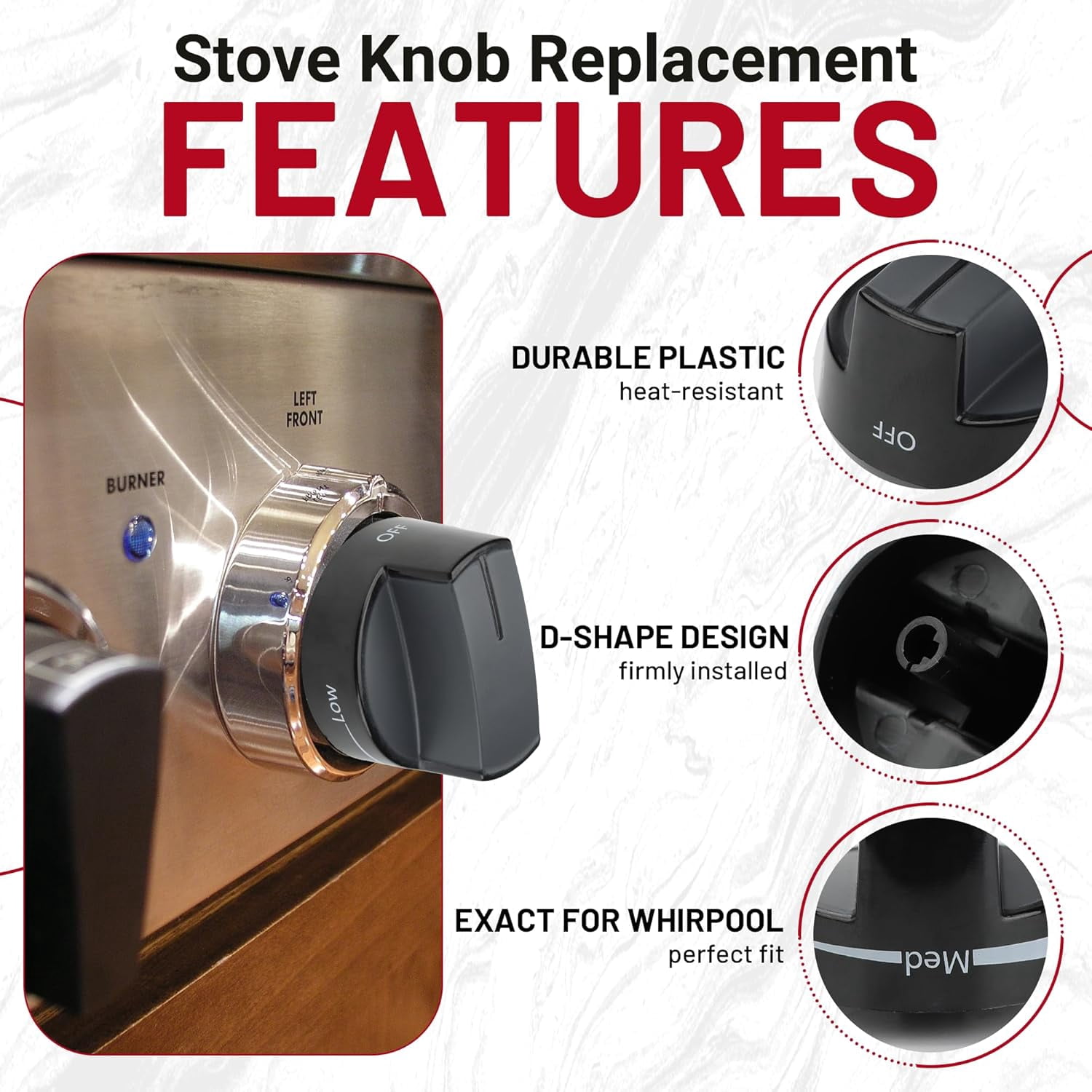 Upgraded W10339442 Stove Knobs Replacements for Whirlpool Gas Range, Replaces WPW10339442VP, 2311008, AP6019877, PS11753188, EAP11753188, 4 Pack