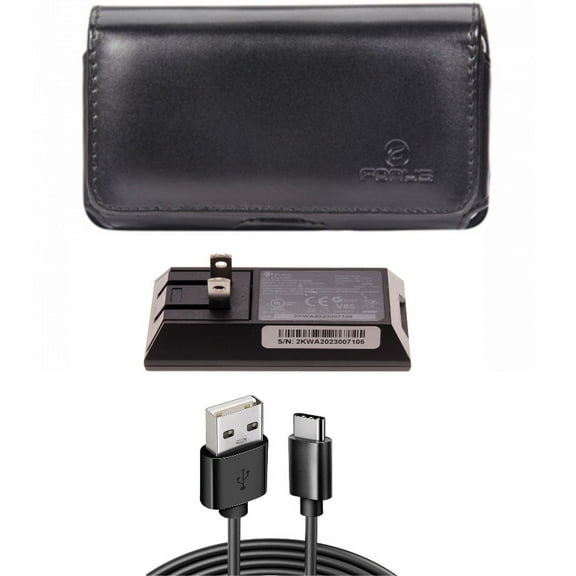 Home Charger & Case Belt Clip for iPhone 15 Pro Max - 6ft Long USB-C Cable Wall Power Adapter Type-C Charging Cord and Leather Swivel Holster Cover Q1P for iPhone 15 Pro Max (6.7")