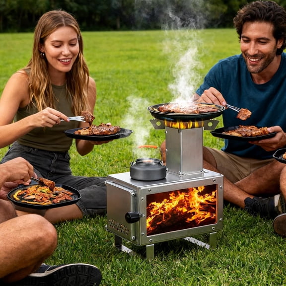 Wood Burning Stove with Stainless Steel Chimney, Portable Camping Stove for Tent Hunting Ice Fishing