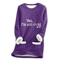 thumbnail image 3 of Feancey Fleece Lined Sweatshirt for Women Crewneck Long Sleeve Thermal Tunic Tops Casual Letter Print Pullover Sweatshirts Fuzzy Warm Loungewear Top Purple L, 3 of 4
