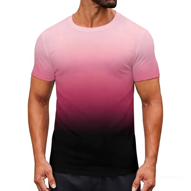 Tops para hombre, blusas y camisas de cuello redondo y manga corta para hombre, blusas y camisas casuales deportivas con estampado degradado divertido para hombre y mujer, blusas vintage de manga cort