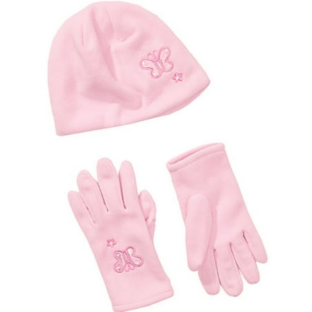Girls' Fleece Gloves and Beanie Set with Butterflies