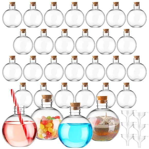 Botellas de plástico Jinei con forma de bola de 200 ml con corcho de madera, 30 unidades