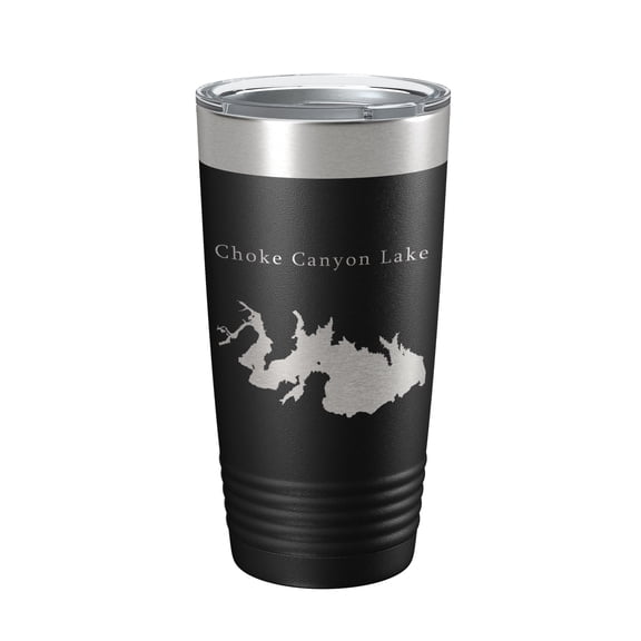 Choke Canyon Lake Map Tumbler Travel Mug Insulated Laser Engraved Coffee Cup Texas 20 oz Black