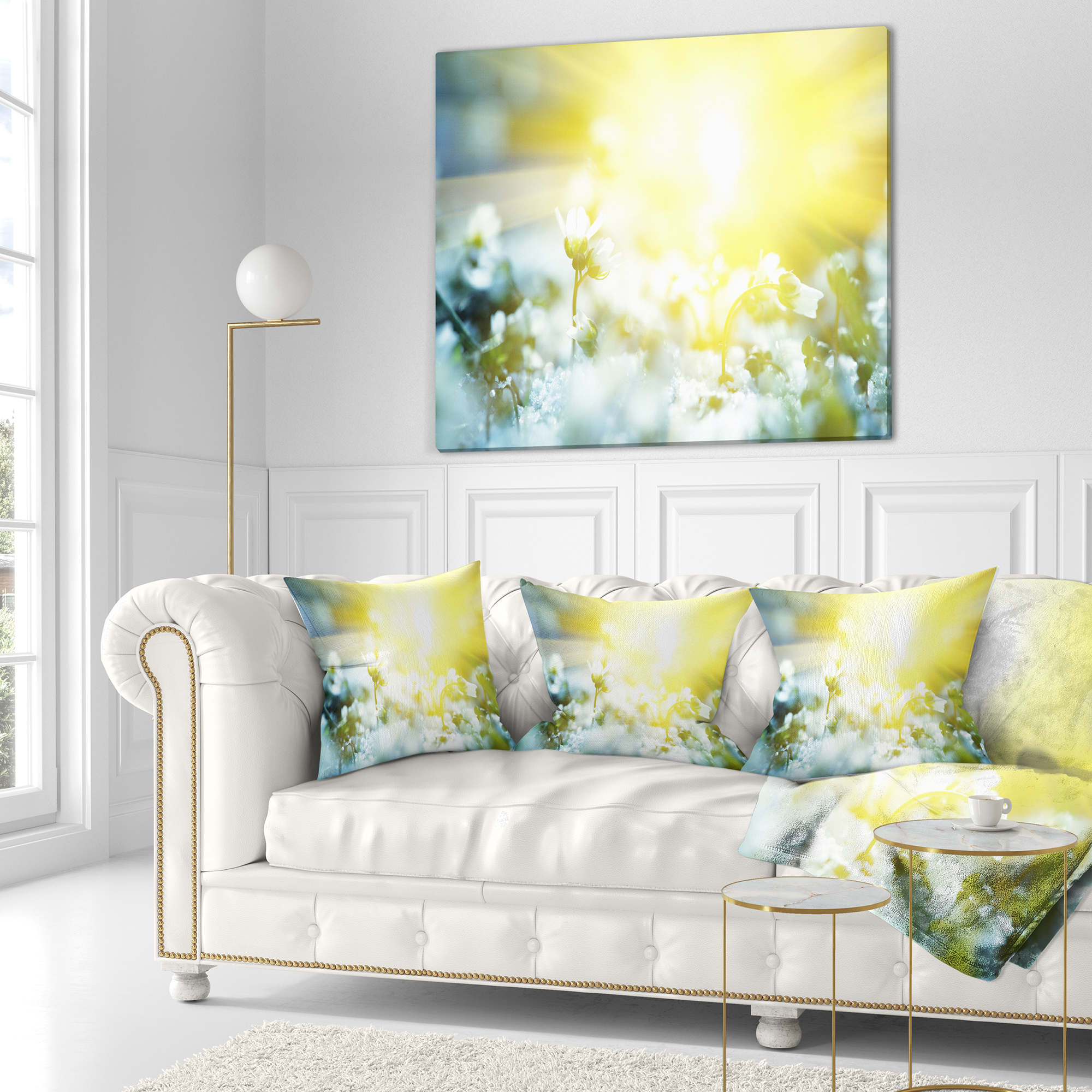 Designart Beautiful White Flowers At Sunrise - Flower Throw Pillow - 18x18