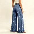 thumbnail image 7 of HongQid Women's Floral Embroidered Wide Leg Jeans High Waisted Ruffled Hem Denim Pants with Pockets, 7 of 7