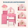 thumbnail image 3 of 2-in-1 Kids' Vanity Table Set with Lighted Mirror, Princess Wooden Makeup Vanity with Chair, Storage Shelves and Drawers, Children's Toy Furniture, Pink, 3 of 7