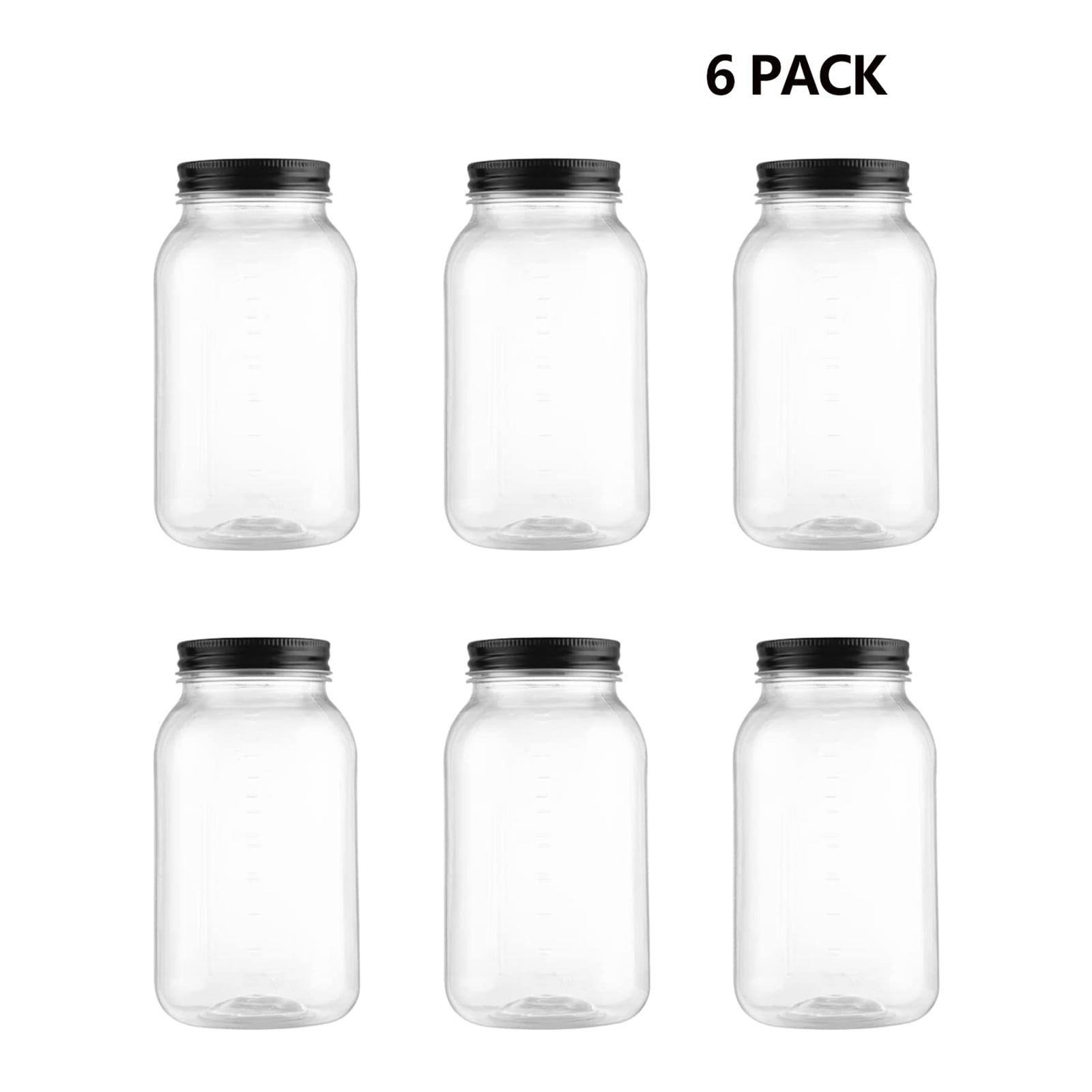 Novelinks 32oz Plastic Jars with Lids 6 Pack Clear Containers Airtight Food Storage Containers for Kitchen & Household,Black