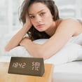 thumbnail image 2 of Binwennn New Temperature And Humidity Multifunctional Silent Alarm Clock LED Wooden Clock Student Electronic Clock Bedside Desk Multifunctional Alarm Clock White Letter Model 12v Timer Bookmark with, 2 of 4