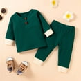 thumbnail image 2 of StylesILove Baby Boys Girls Solid Long Sleeve Henley Top & Pants 2pcs Set Unisex Toddler Ribbed Cotton Outfit (Green, 24 Months), 2 of 8