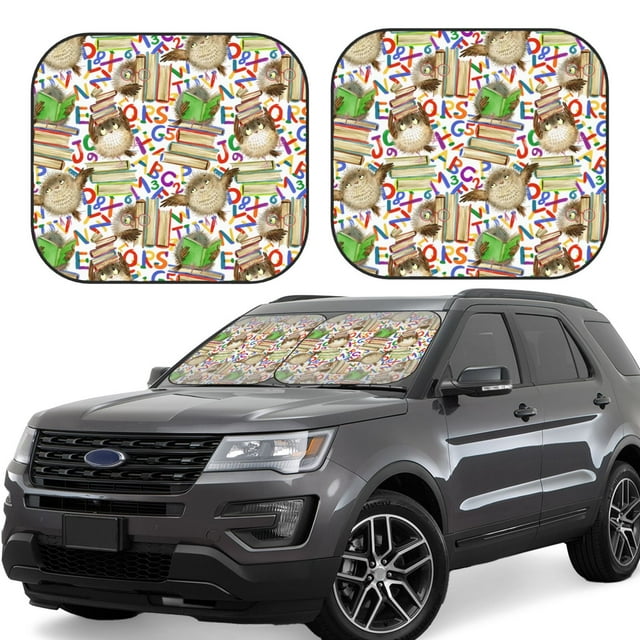 Bingfone Owl Back To School Windshield Sun Shade 2-Piece Foldable Car Front Window Sunshade for Most Sedans SUV Truck-Medium