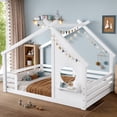 thumbnail image 2 of Jopath Full Size House Floor Bed with Window and a Small Shelf, Solid Wood Floor Bed with House-shaped Roof for Boys Girls White, 2 of 9
