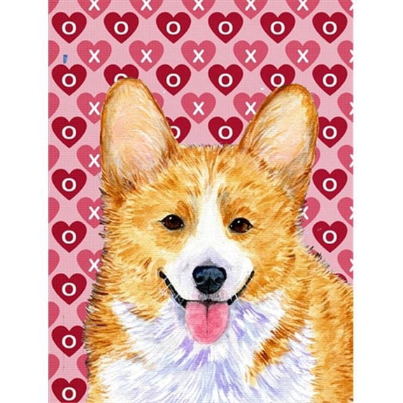 11 x 15 In. Corgi Hearts Love And Valentines Day Portrait Flag, Garden Size