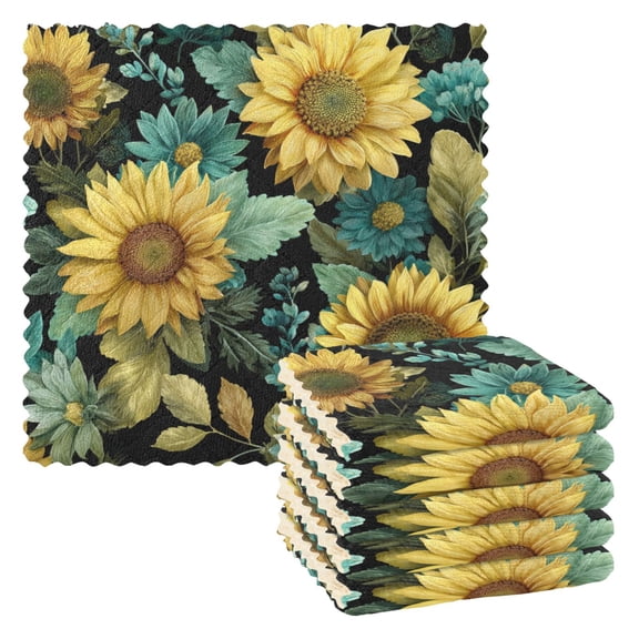 6 Pieces of Kitchen Towels 11x11Inch Kitchen Dish Cloths Kitchen Dish Towels Reuseable Cleaning Cloths Sage Leaf Sunflowers