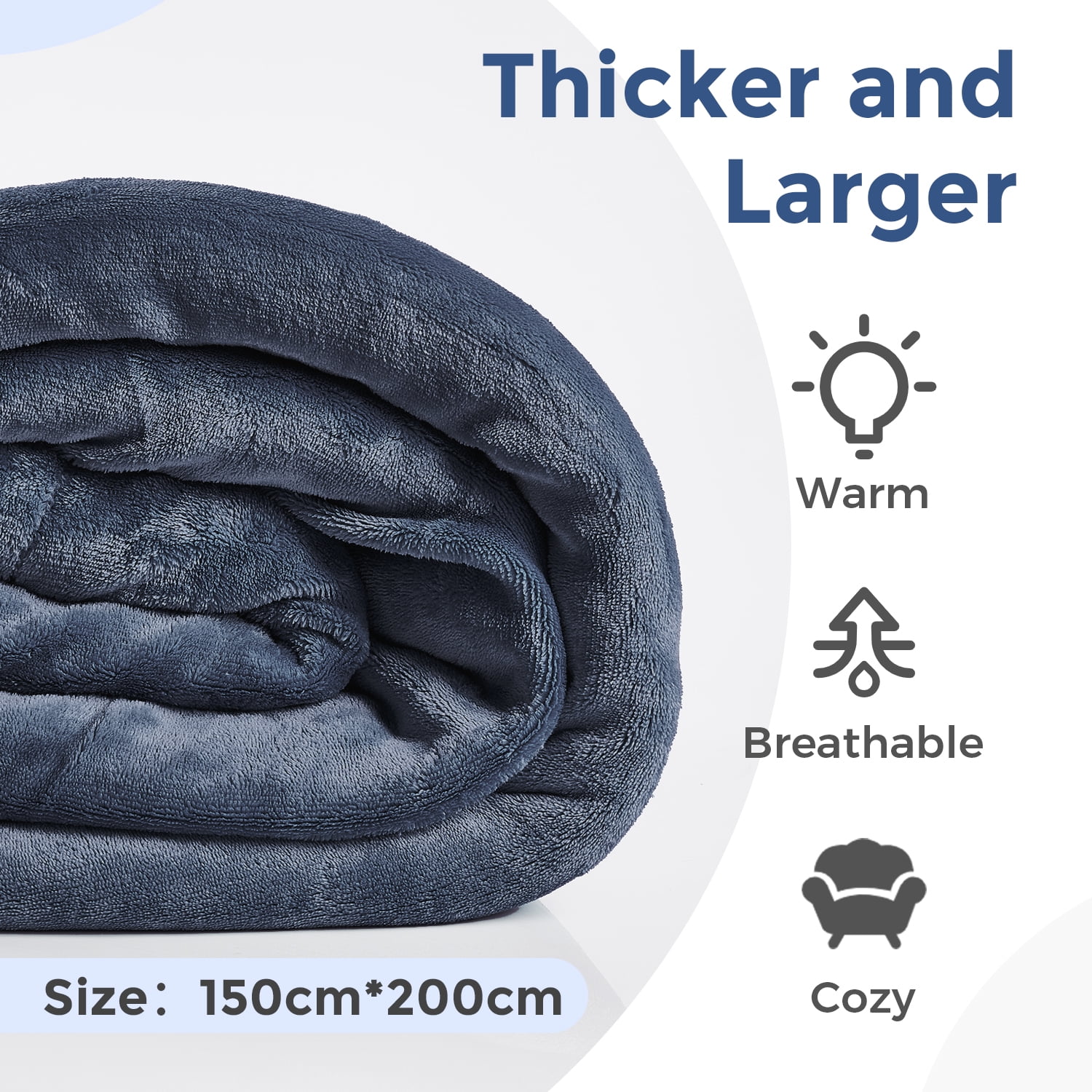 MOOFUN Sherpa Fleece Throw Blanket, Soft fluffy and durable blanket for both sofa and bed Navy Blue 60inch x 80inch