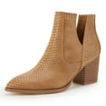 thumbnail image 2 of Dellytop Womens Mid Heel Pointed Toe Stacked Ankle Boots V Cut Back Zipper Faux Leather Booties, 2 of 4