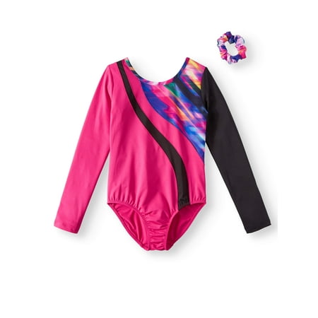 Danskin Now Girl's Long Sleeve Leotard with black piecing and energized printed