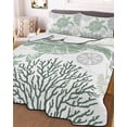 thumbnail image 3 of Quilts Twin XL Size, Sage Green Coastal Turtle Soft Comforter Bedding Set for Bed, Ocean Coral Nautical Lightweight Quilted Bedspread with Pillow Cover(2 Pieces) for All Season, 68x98 Inch, 3 of 6