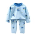 thumbnail image 2 of Amidoa Boys 2 Piece Outfits Fall Winter Clothes Print Soft Long Sleeve Top and Casual Pants Kids Clothing Sets Size Blue 90, 2 of 7