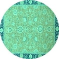 thumbnail image 1 of Ahgly Company Machine Washable Indoor Round Oriental Turquoise Blue Traditional Area Rugs, 8' Round, 1 of 4
