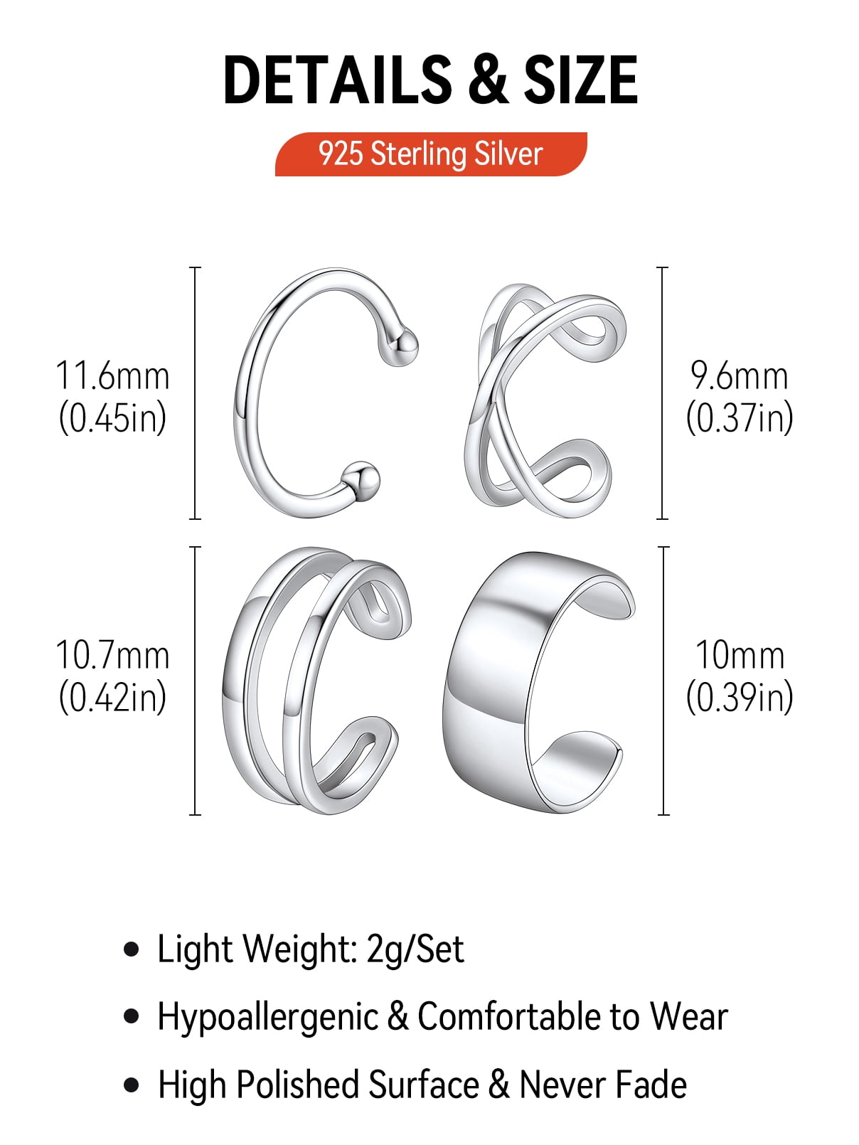 FaithHeart 4 Pcs Helix Ear Cuff Set for Women Non Pierced 925 Sterling Silver Earrings Dainty Criss Cross Double Lines Adjustable Minimalist Ear Clips Jewelry Gift for Mom Mothers Day