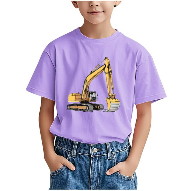 Grrvtrz Hauts d'Été Garçon Col Rond Imprimé T-shirt Manches Courtes Enfants Doux Confortable T-Shirts Basiques, Coupe Régulière, pour 3-14 Ans