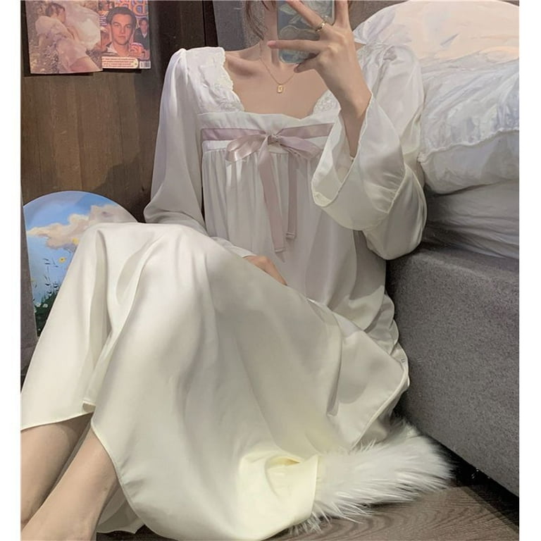 Lace Women Nightgown Ruffles Sleepwear Korean Nightwear Autumn Long Sleeve Sleeping One Piece Pajamas Square Collar Night Dress Walmart