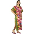 thumbnail image 4 of Bimba Womens Cotton Kaftan Long Maxi Pannel Printed Caftan Smocked Waist Night Wear Coverup Dress, 4 of 7