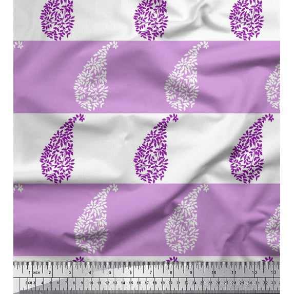 Soimoi Purple Cotton Jersey Fabric Stripe & Paisley Printed Craft Fabric by the Yard 58 Inch Wide