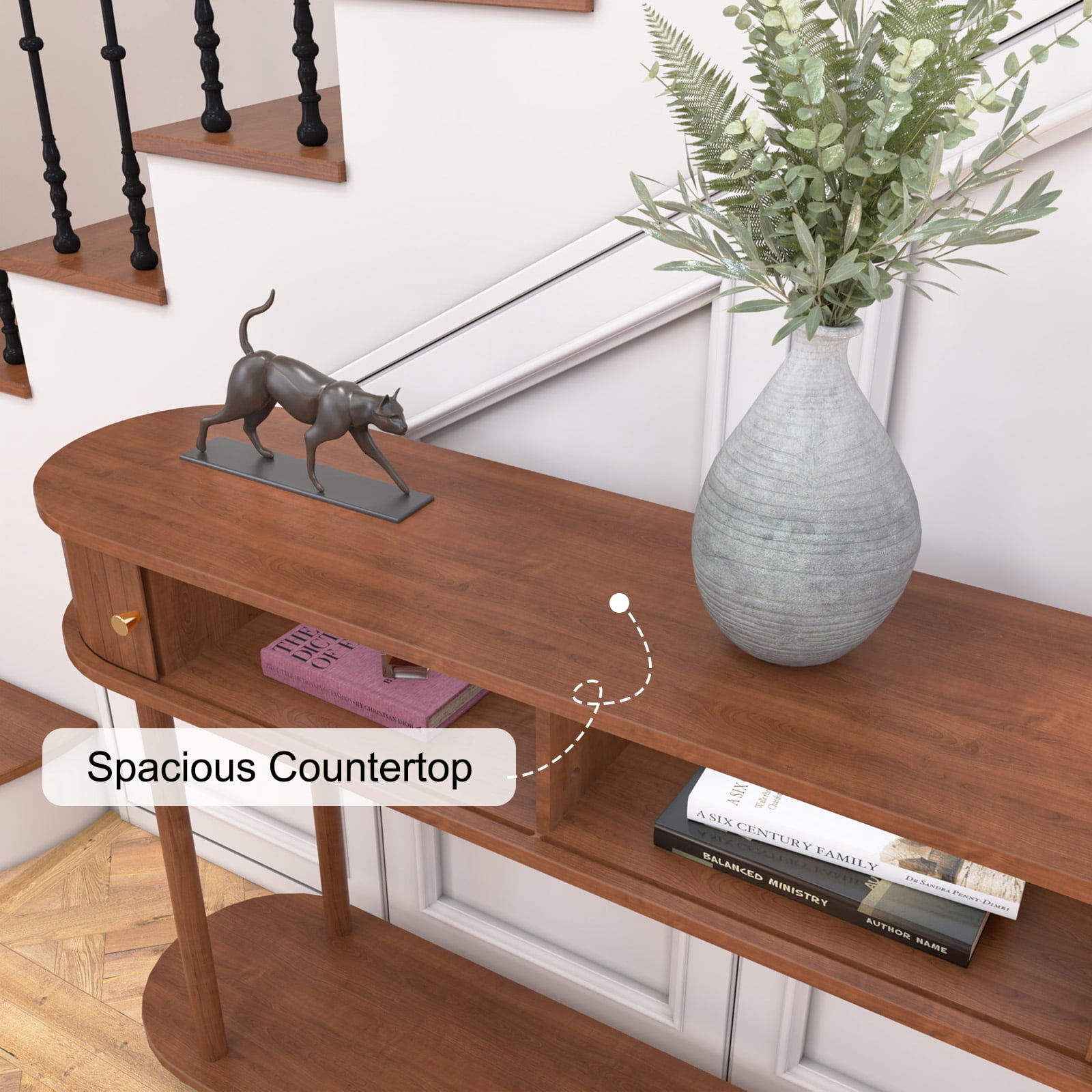 CBJCBJ 47.5" Console Modern Entryway Table with Wood Tambour Door Sofa Console &Storage Shelf for Hallway, Living Room（Brown）