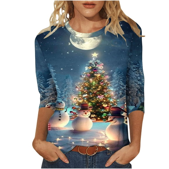 Funicet Blouses for Women Fashion,Blouses for Women,Fashion Womens Casual Print Round Neck 3/4 Sleeve T-Shirt Top Blouse,Tops for Women,Casual Tops for Women
