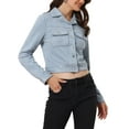 thumbnail image 4 of INSPIRE CHIC Women's Turn Down Collar Faux Suede Cropped Moto Jacket XL Grey Blue, 4 of 6