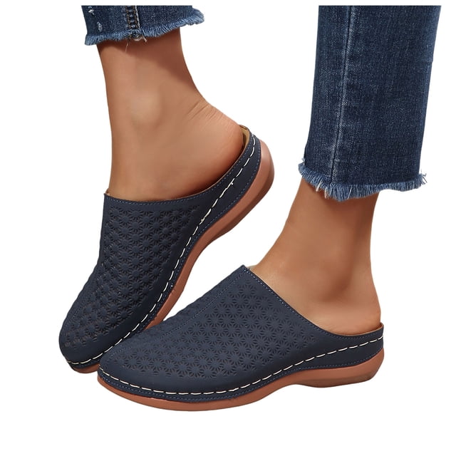 Platform Closed Toe Sandals for Women Comfortable Slip On Wedge Sandals Hollow Out Soft Sole Backless Clogs Blue Size 7