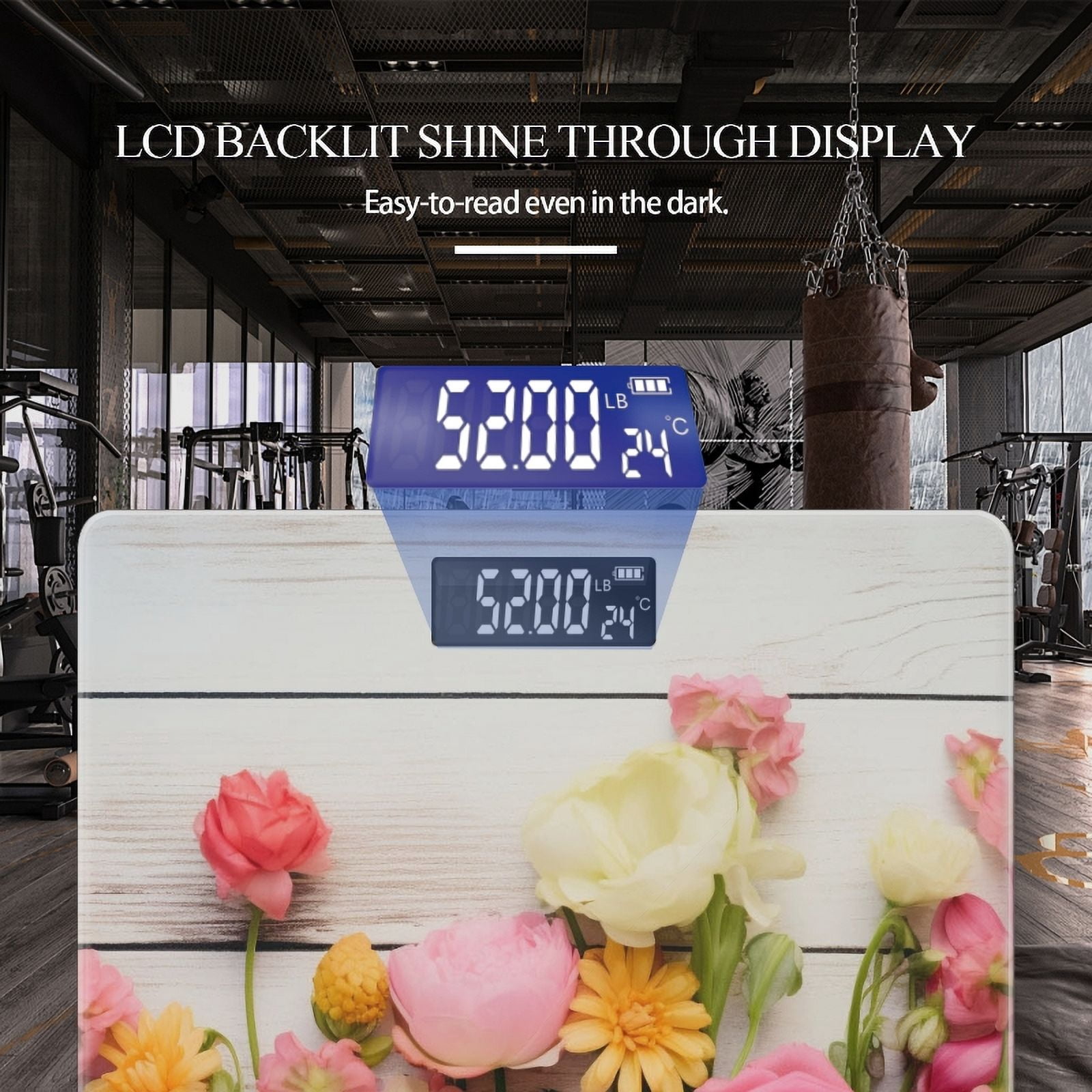Bathroom Scale, Highly Accurate Digital Body Scale,Precisely Measures Weight up to 400 lbs-Flowers Frame On White Wooden Background