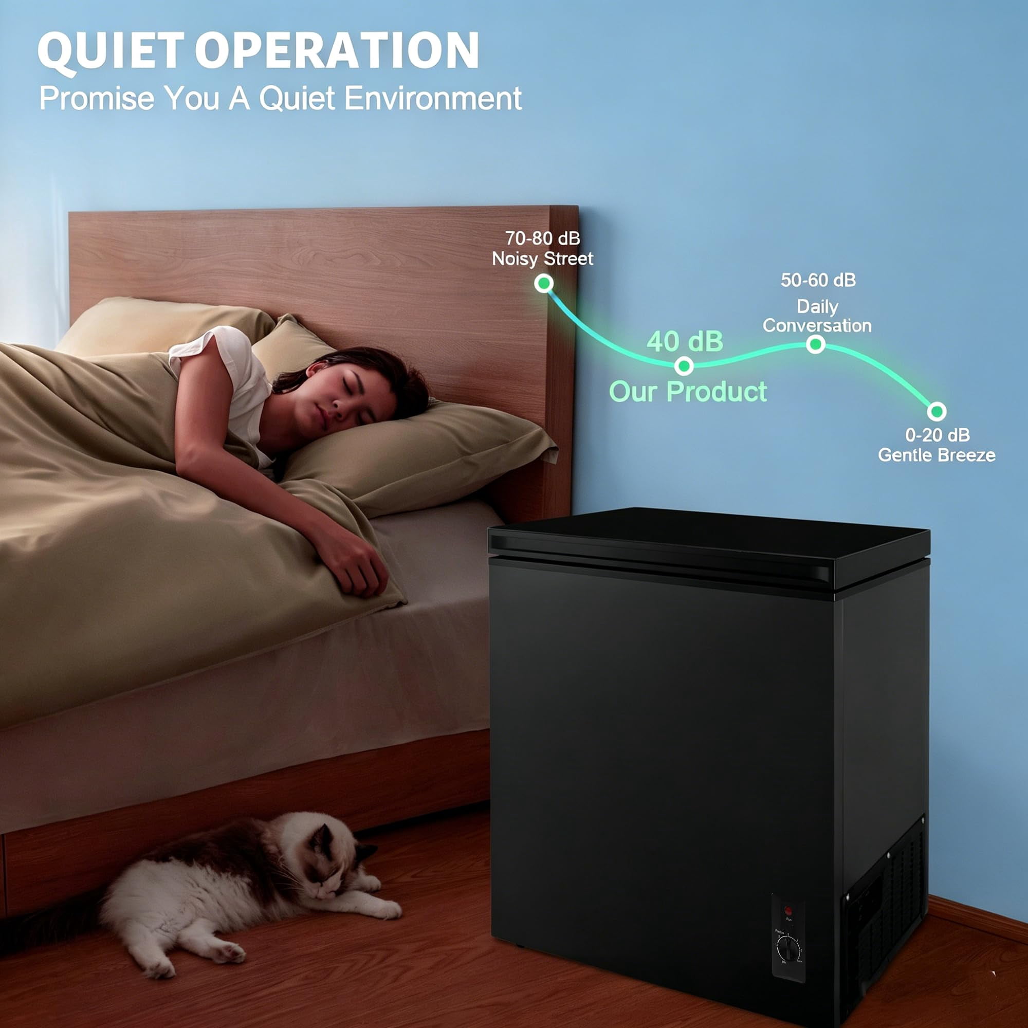 5.2 Cu.Ft Chest Freezer, Mini Deep Freezer with Removable Basket, Free Standing Compact Small Freezer Adjustable 6 Thermostat Quiet Small Deep Freezer Top Open Door for Dorm Home, Black