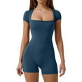 thumbnail image 4 of AEXTO Women's Jumpsuit Shorts Square Neck Tight Fitting Short Sleeved Jumpsuit High Elasticity Sportswear Push Up Outdoor Training Suit Gym Yoga Jumpsuit, 4 of 5