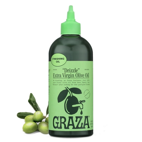 Graza Drizzle Extra Virgin Olive Oil, Finishing Oil - High Polyphenol Early Harvest EVOO Finishing Oil in a Squeeze Bottle - Single Origin Olive Oils from Spain - 16.9 Fl Oz (500ml)