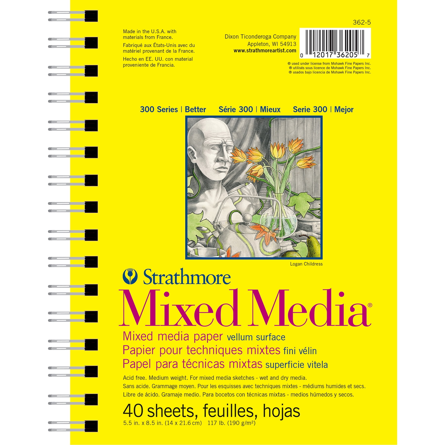 Strathmore 300 Series Mixed Media Pad, Side Wire Binding, 40 Sheet, 5.5x8.5 inch, Pack of 3