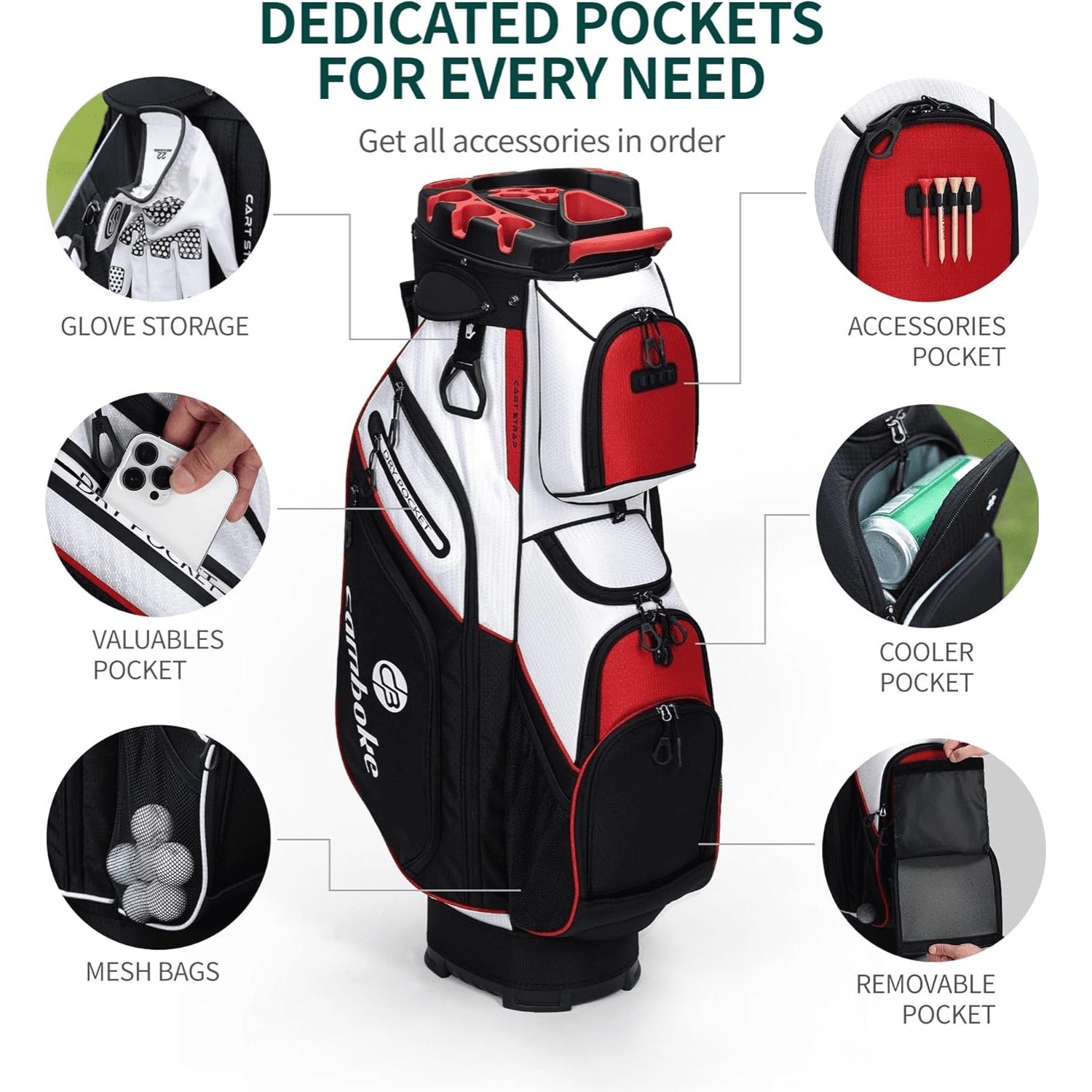 14 Way Golf Stand Bag Lightweight Durable with Cart Compatible Base Ergonomic Dual Strap Rain Hood & Ample Storage Pockets for Men Women Golfers
