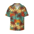 thumbnail image 4 of Uemuo Colorful Hawaii Palms Pattern Cotton Linen Short Sleeve Shirts,Casual Lightweight Button Down Shirts,Vacation Beach Summer Tops-Medium, 4 of 7