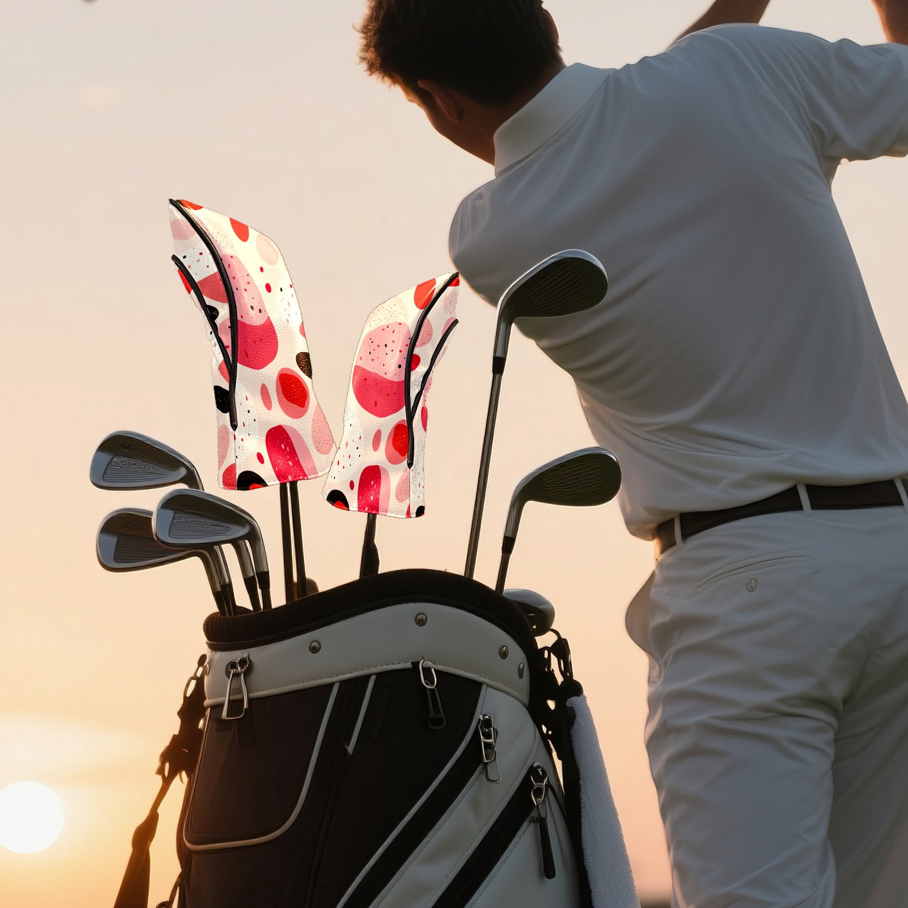 Golf Club Covers PU Leather Waterproof Head Covers for Fairway Woods Hybrids Red Soft Stone Unisex Fits Most Brands