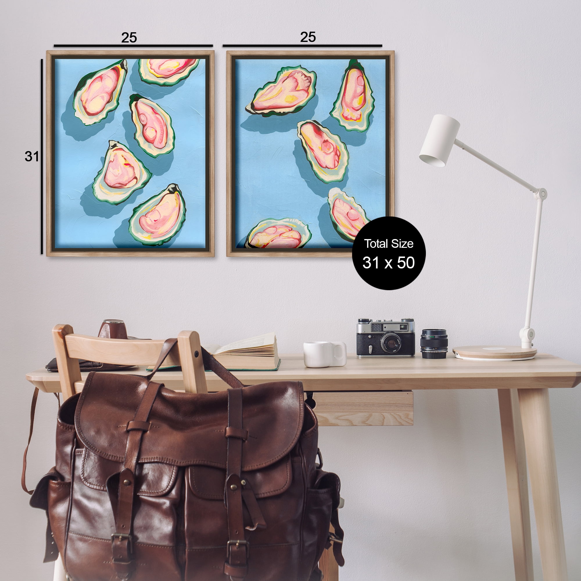 Stupell Industries Fresh Oyster Appetizer Nautical & Beach Painting Brown Floater Framed Canvas Art Print Wall Art, 31 x 25, Set of 2