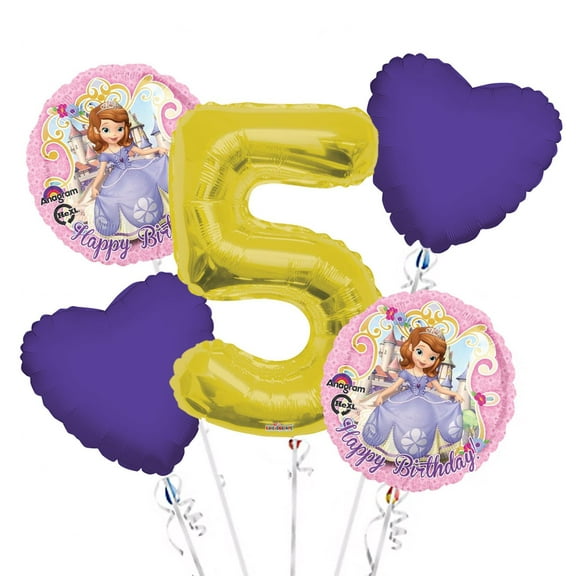 Sofia the First Balloon Bouquet 5th Birthday 5 pcs - Party Supplies