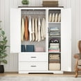 thumbnail image 5 of ChVans 70" Farmhouse Armoire Wardrobe Closet with Doors and Drawers, 3 Barn Doors Wardrobe Armoire with Hanging Rods and Multi-Layer Shelves for Bedroom, White-70", 5 of 9