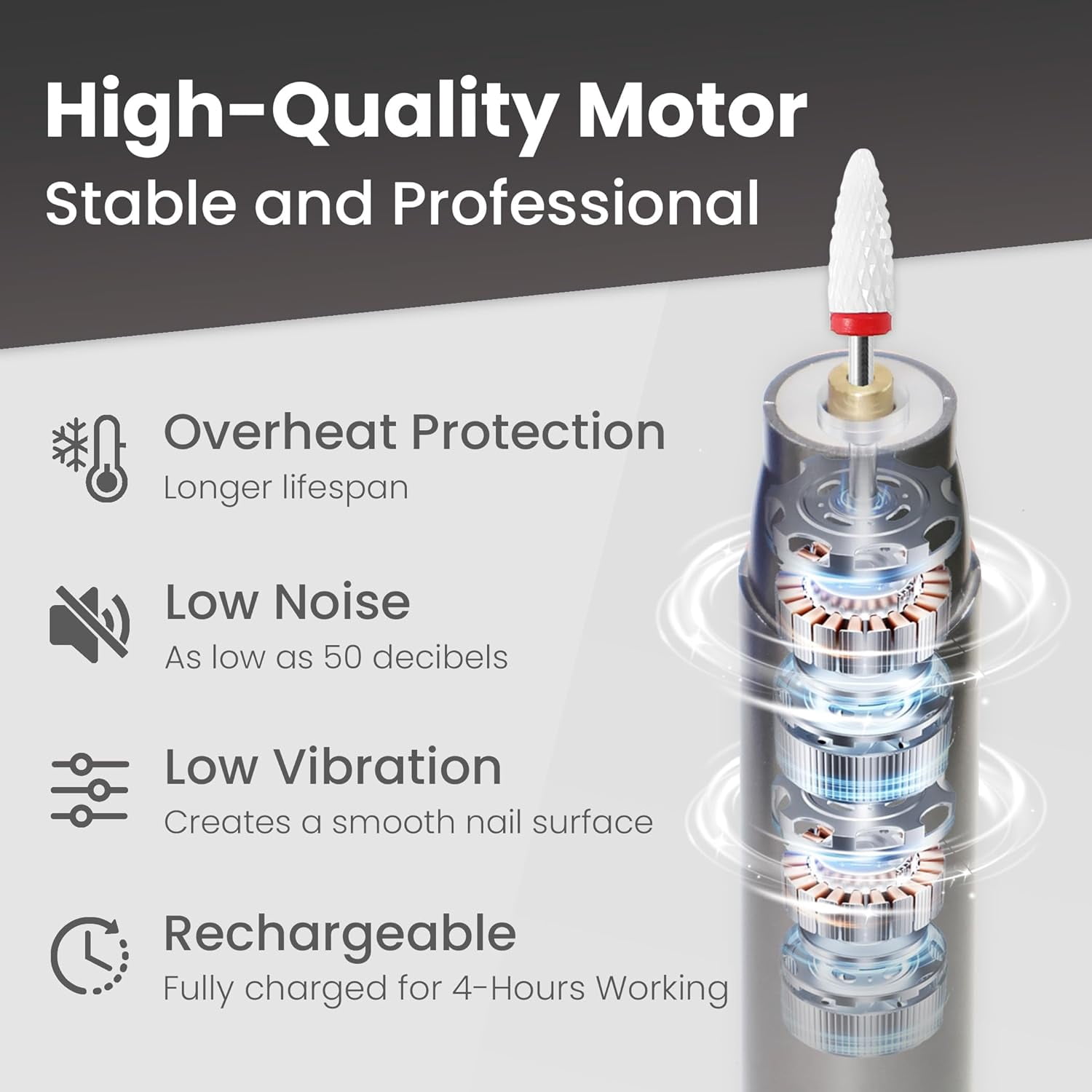 Aorsher Cordless Electric Nail Drill Kit, Portable Rechargeable Nail Drill Set, Professional Electric Nail File, 5 Speeds Modes, LED Lighting, Reversible Direction
